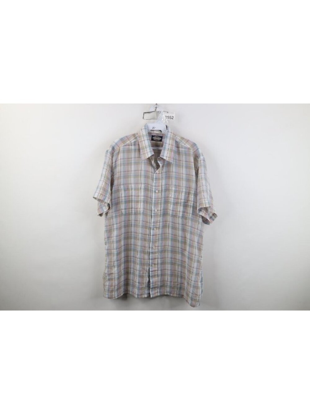 Vintage 80s 90s Streetwear Mens Large Thin Gauzy Short Sleeve Button Shirt Plaid